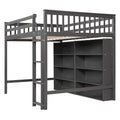 Full Size Loft Bed With 8 Open Storage Shelves And Built In Ladder, Gray Gray Solid Wood Mdf