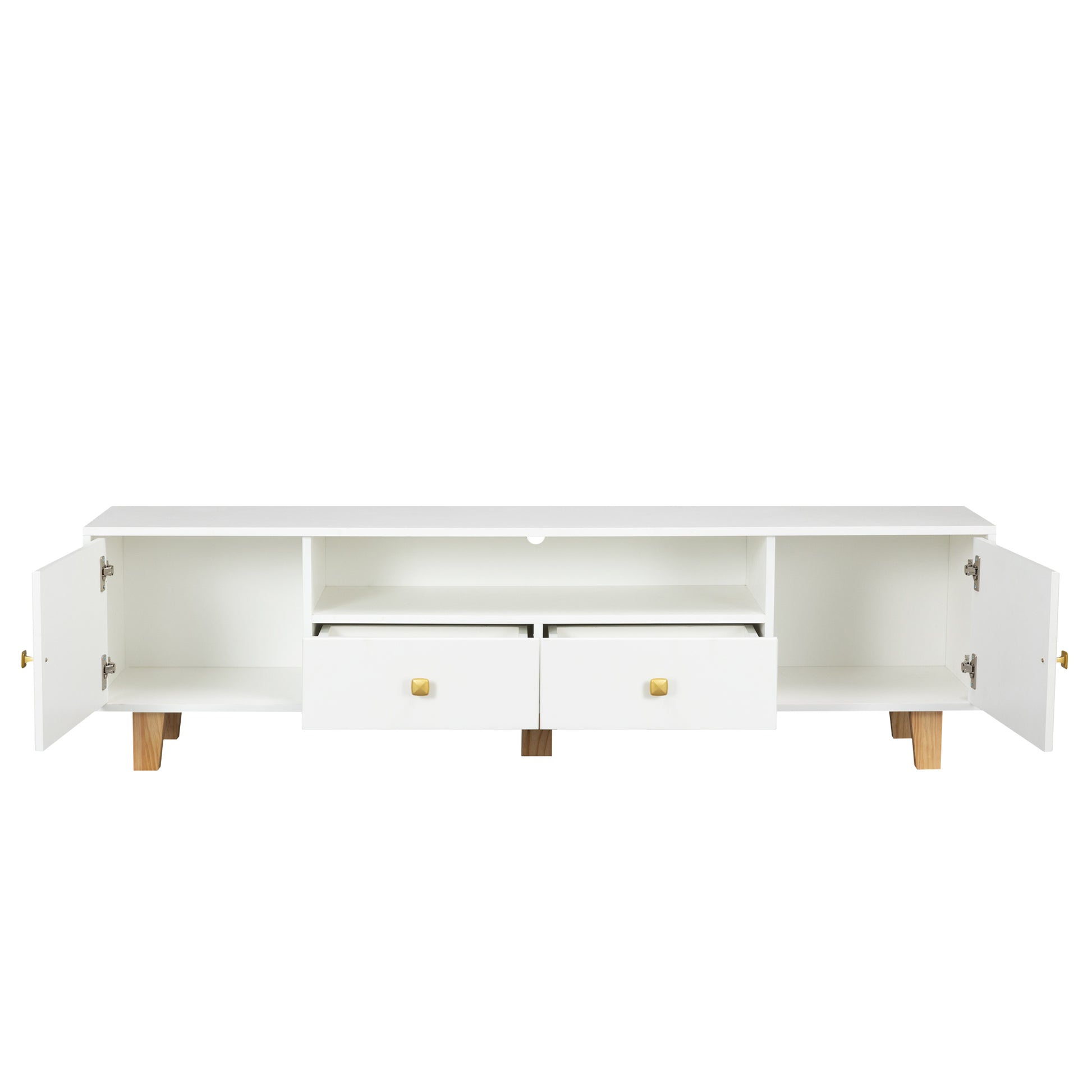 Tv Stand,Tv Cabinet,Entertainment Center,Tv Console,Media Console,Plastic Door Panel,With Led Remote Control Light,Metal Handle,Solid Wooden Leg,Can Be Placed In The Living Room,Color:White White White Primary Living Space 60 69 Inches 60 69 Inches