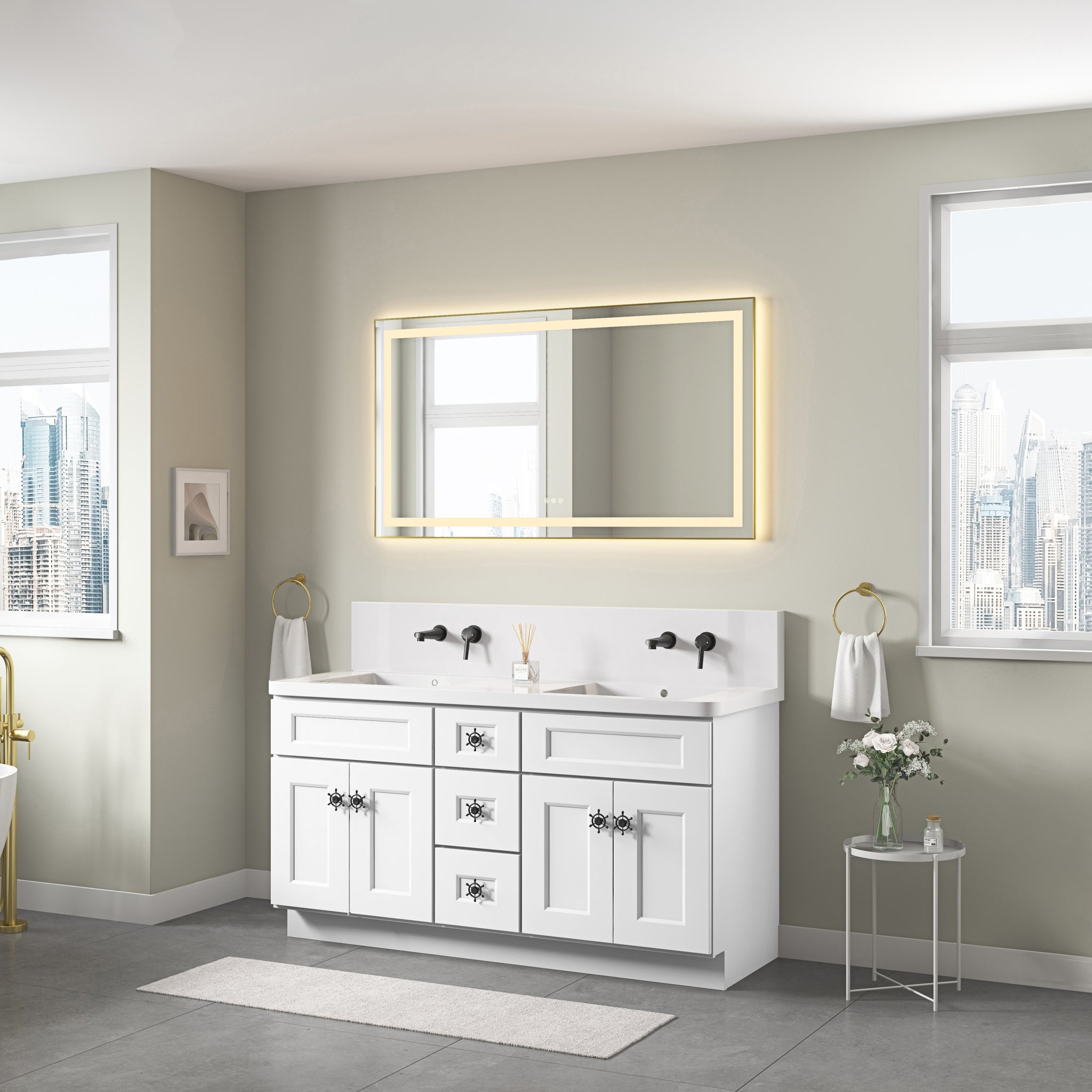 bathroom led mirror is multi functional and each white-ceramic