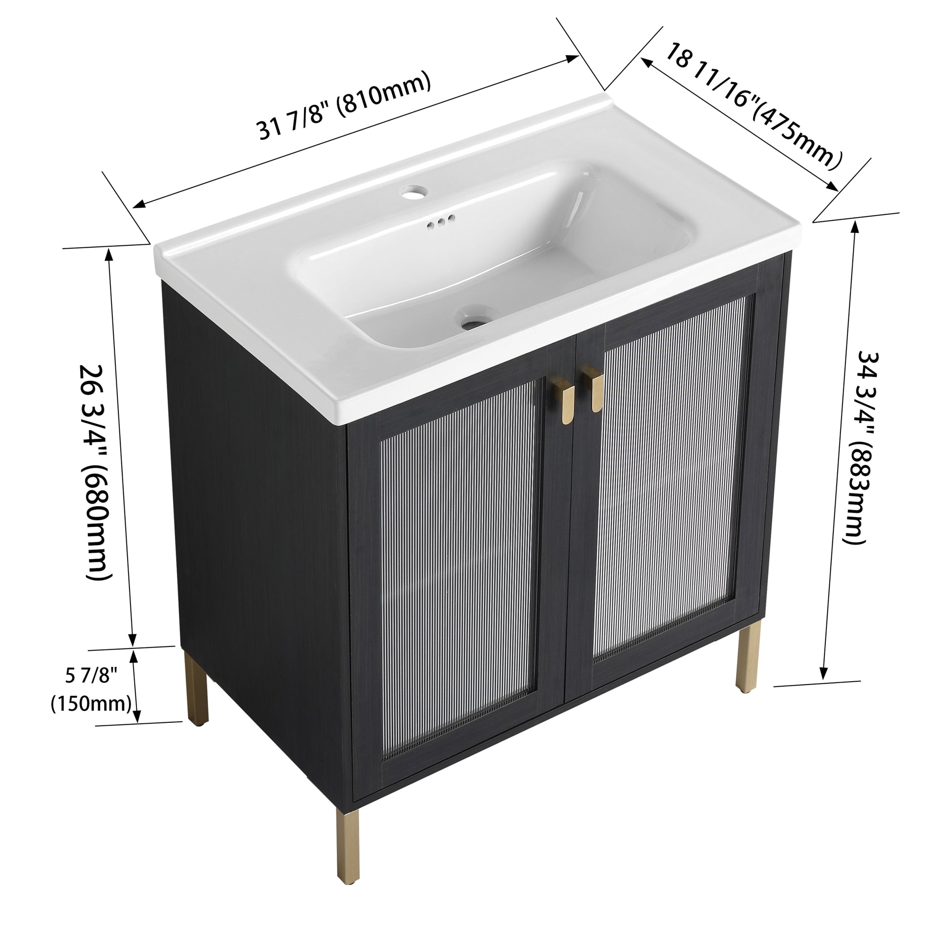 32Inch Freestanding Bathroom Vanity Plywood With Ceramic Sink, Soft Closing Door Kd Package Black Chestnut 2 Bathroom Freestanding Modern Plywood