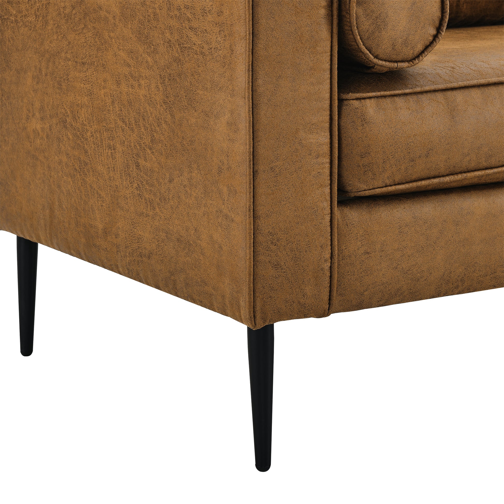 79"Mid Century Modern Couch With High Tech Fabric Surface Upholstered Cushions Pillows,Seat Sofas&Couches For Living Room Apartment Office, Large Brown Brown Wood Primary Living Space Soft Cushion Back American Design Square Arms Polyester Fabric 2 Seat