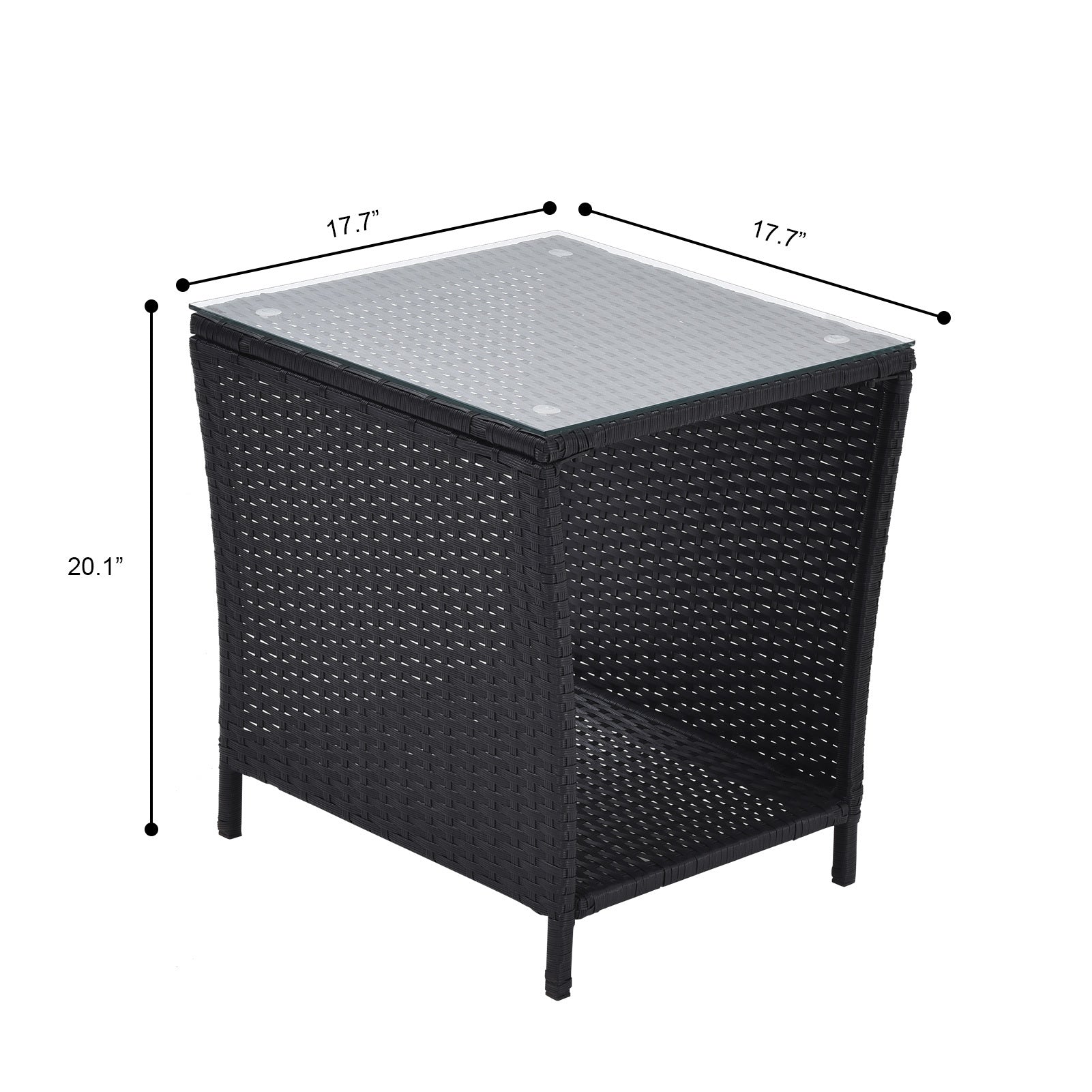 Outdoor Side Coffee Table with Storage Shelf,All black-weather resistant frame-garden &