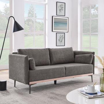 Modern Sofa 3 Seat Couch With Stainless Steel Trim And Metal Legs For Living Room, Grey Grey Foam