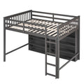 Full Size Loft Bed With 8 Open Storage Shelves And Built In Ladder, Gray Gray Solid Wood Mdf