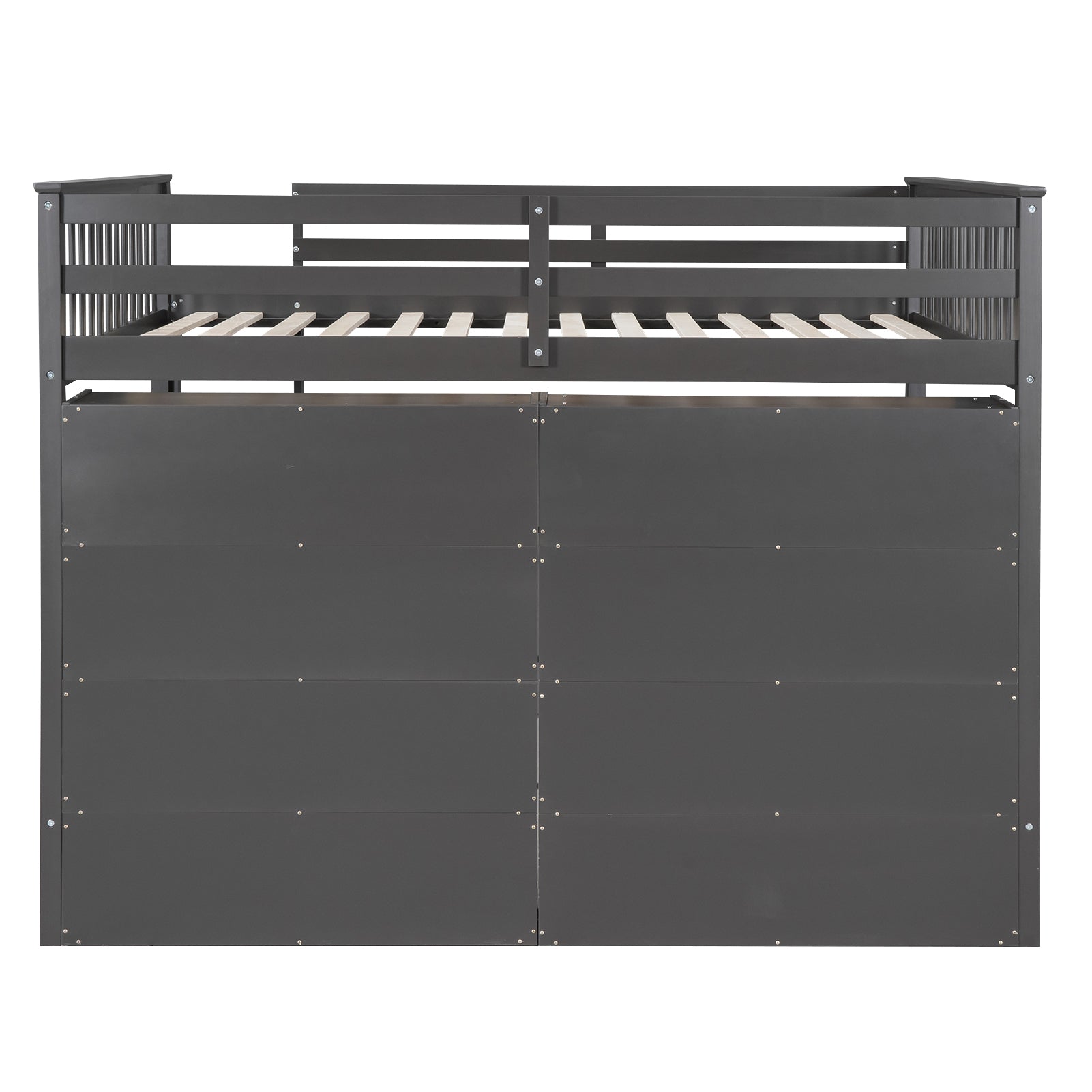 Full Size Loft Bed With 8 Open Storage Shelves And Built In Ladder, Gray Gray Solid Wood Mdf