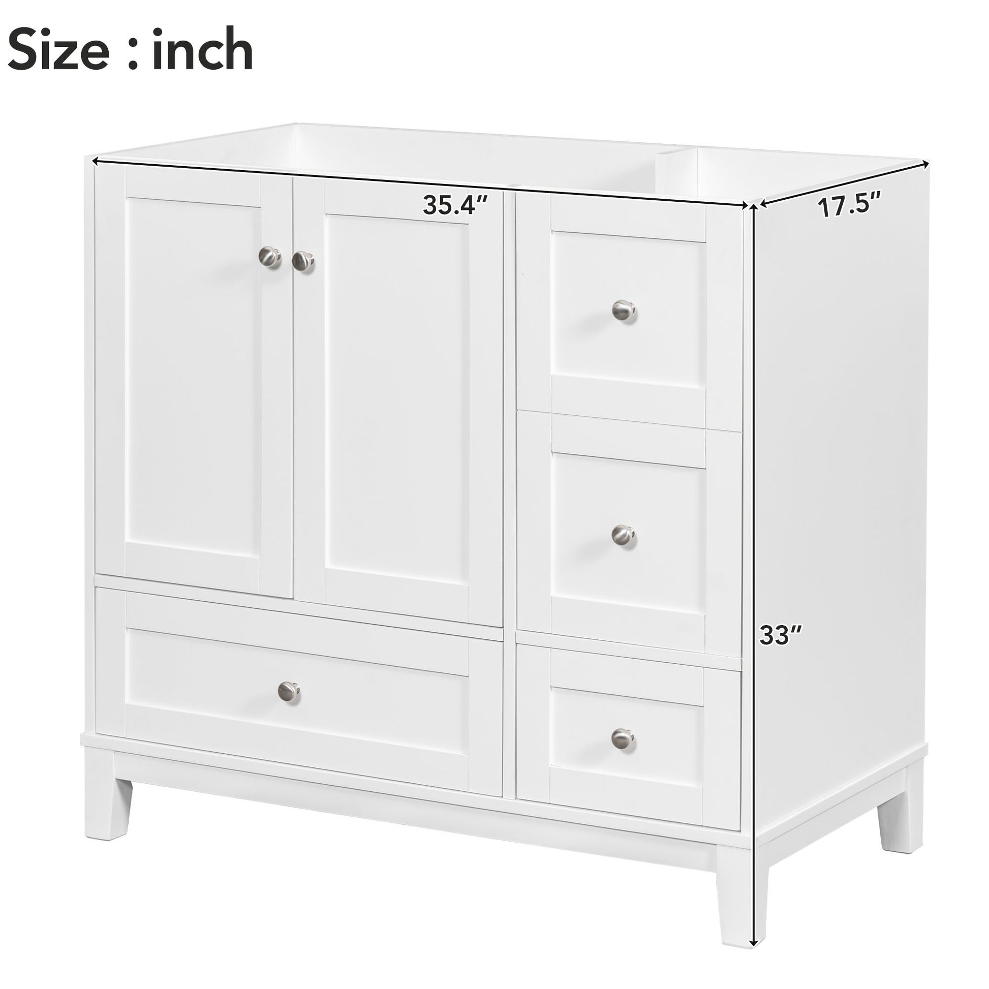 Cabinet Only 36" Bathroom Vanity, White Sink Not Included White Solid Wood Mdf Resin