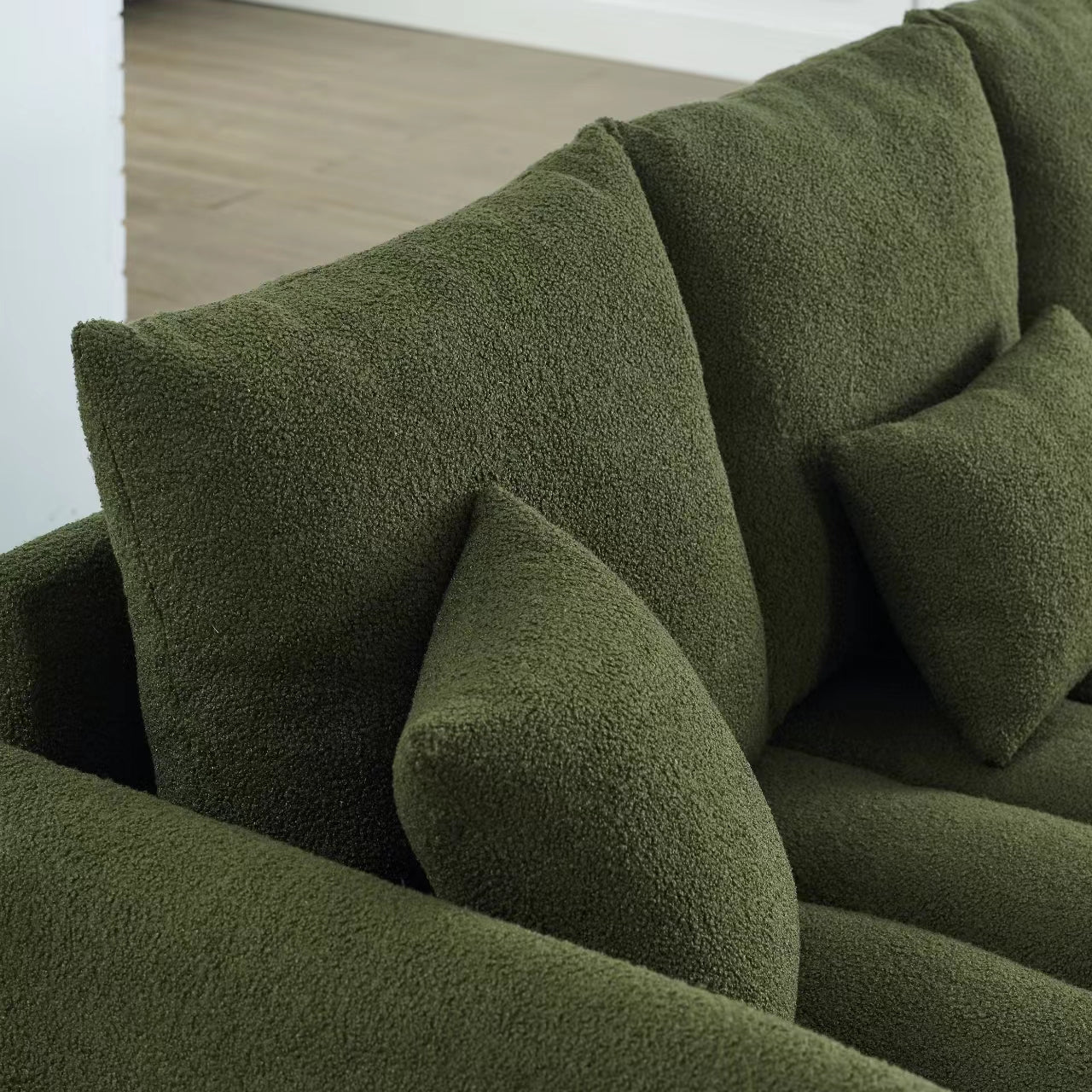 Video Mh 82" Premium Teddy Fabric Sofa With 3 Back Pillows And 3 Back Cushions Solid Wood Frame 3 Seater Sofa, Oversized Upholstered Chair For Living Room, Bedroom, Apartment And Office Green Wood