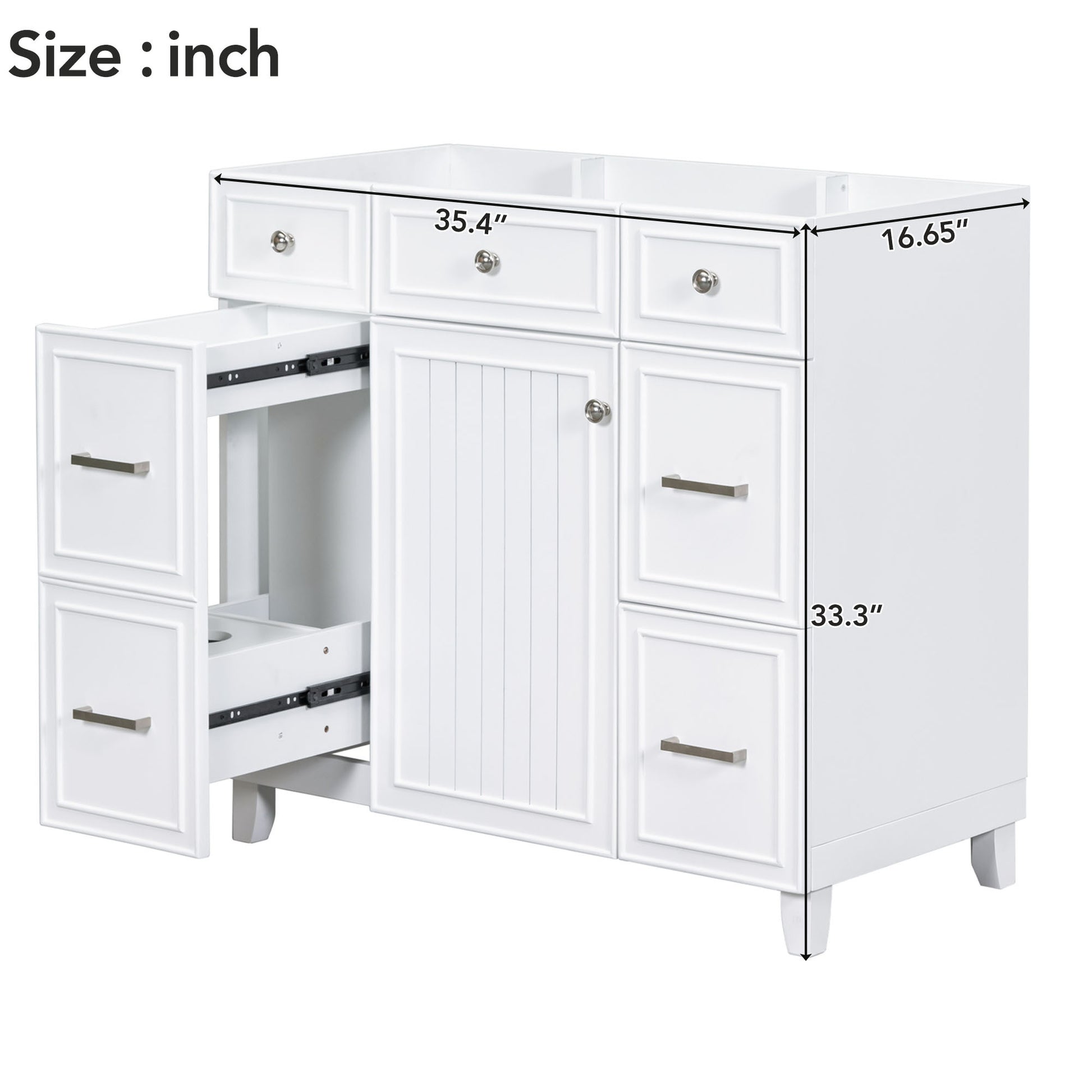 Cabinet Only 36" White Bathroom Vanity Sink Not Included White Solid Wood Mdf Resin