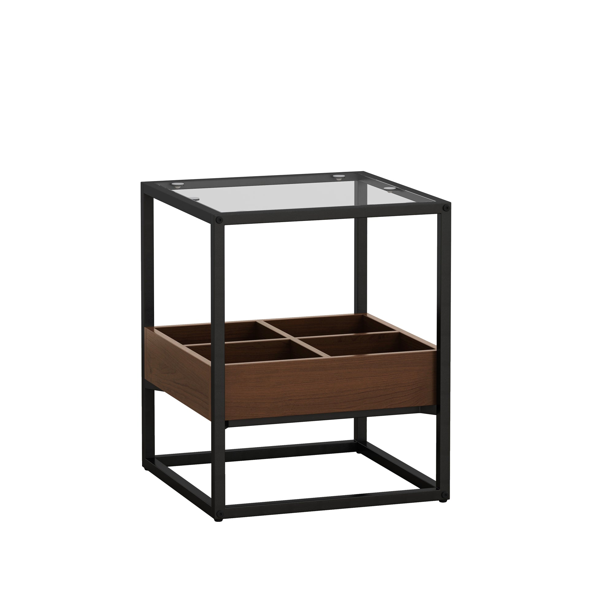 17.72" Modern Coffee Table Side Table, Nightstand With Storage Shelf And Metal Legs For Bedroom, Living Room Set Of 2 Black Mdf Glass