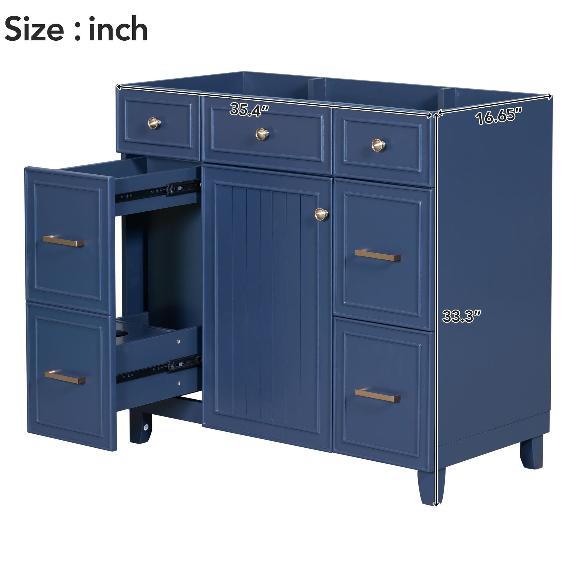 Cabinet Only 36" Bathroom Vanity Blue Navy Blue Solid Wood Mdf