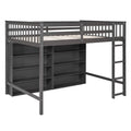 Full Size Loft Bed With 8 Open Storage Shelves And Built In Ladder, Gray Gray Solid Wood Mdf