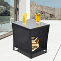 Outdoor Side Coffee Table with Storage Shelf,All black-weather resistant frame-garden &