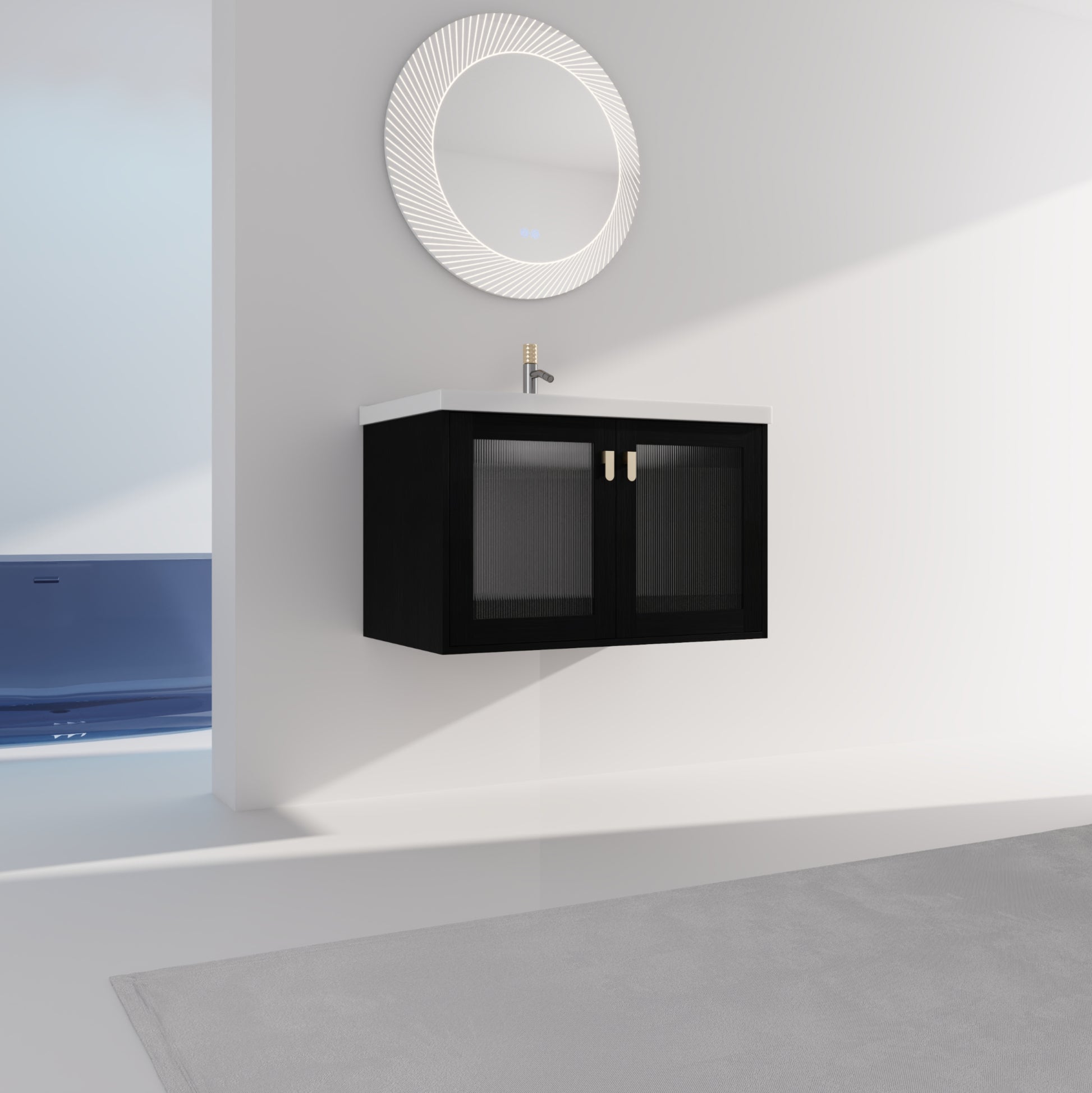 32 Inch Wall Mounted Bathroom Vanity With Sink, For black-2-bathroom-wall mounted-modern-plywood