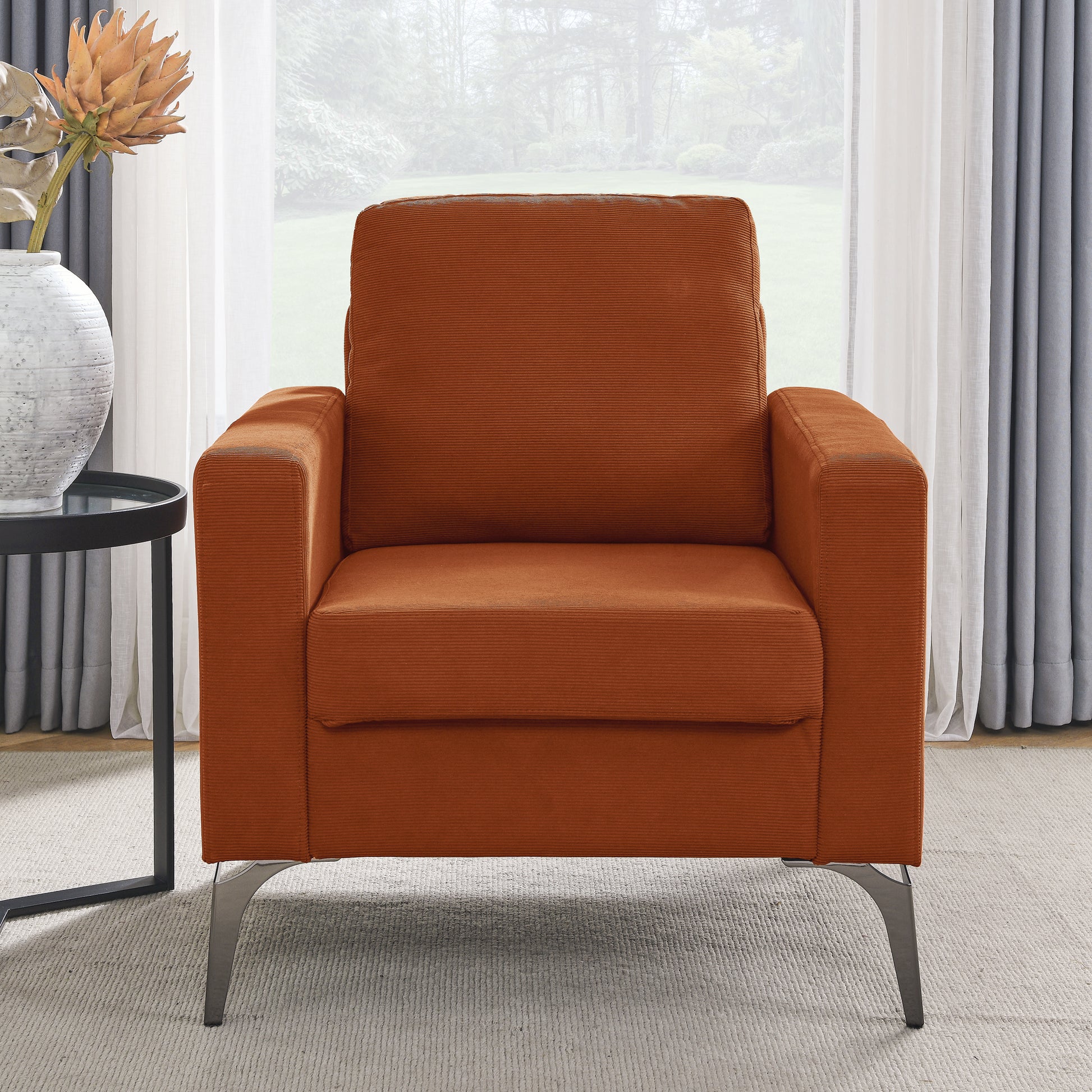 Sofa Chair,With Square Arms And Tight Back ,Corduroy Orange Orange Foam