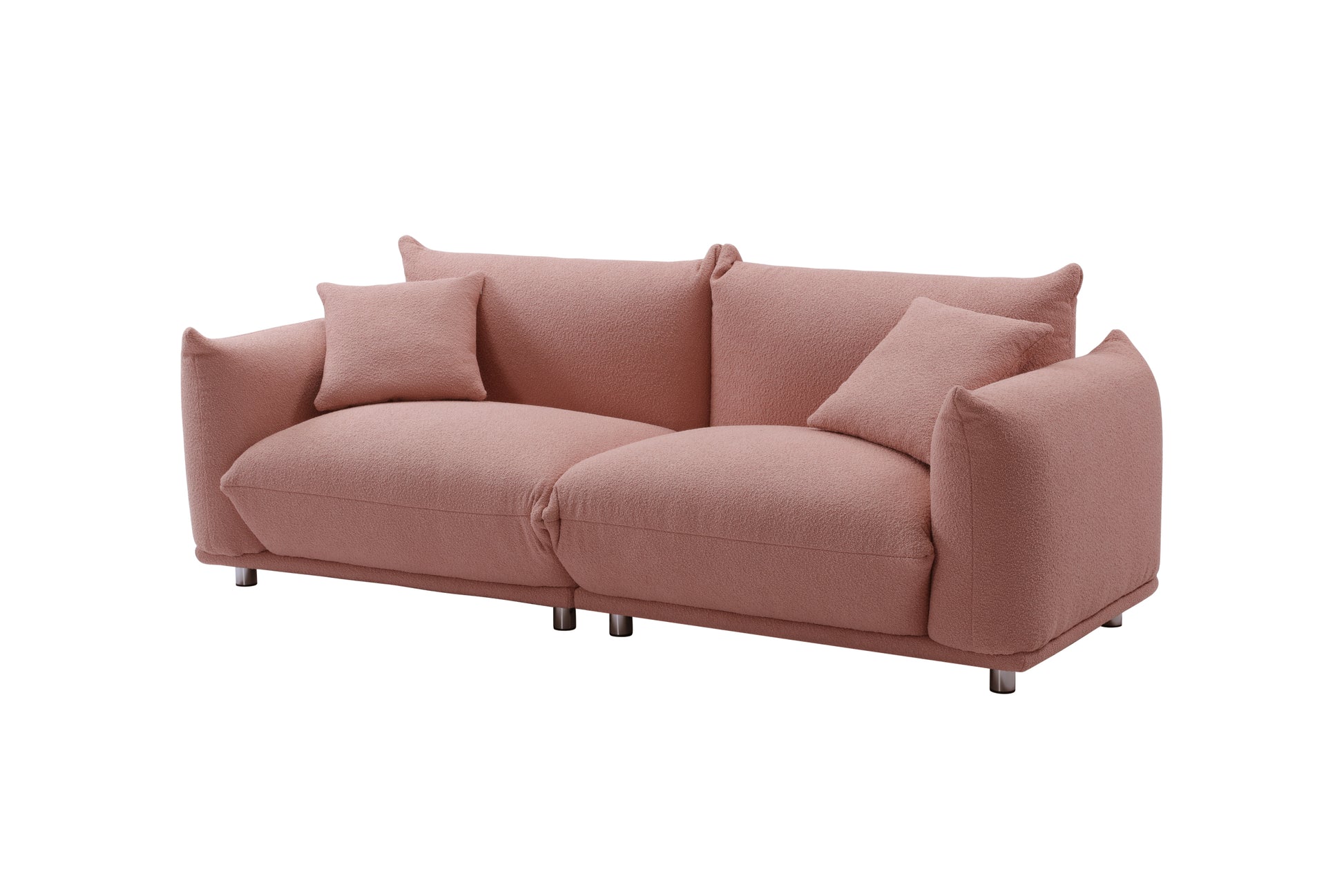 Oversized Loveseat Sofa For Living Room, Sherpa Sofa With Metal Legs, 3 Seater Sofa, Solid Wood Frame Couch With 2 Pillows, For Apartment Office Living Room Pink Pink Wood Primary Living Space Medium Soft Heavy Duty Eucalyptus Foam Fabric 2 Seat