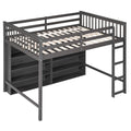 Full Size Loft Bed With 8 Open Storage Shelves And Built In Ladder, Gray Gray Solid Wood Mdf