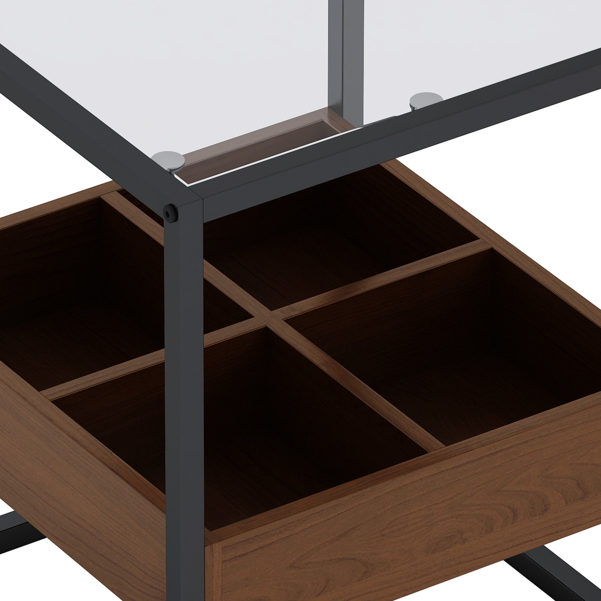 17.72" Modern Coffee Table Side Table, Nightstand With Storage Shelf And Metal Legs For Bedroom, Living Room Set Of 2 Black Mdf Glass