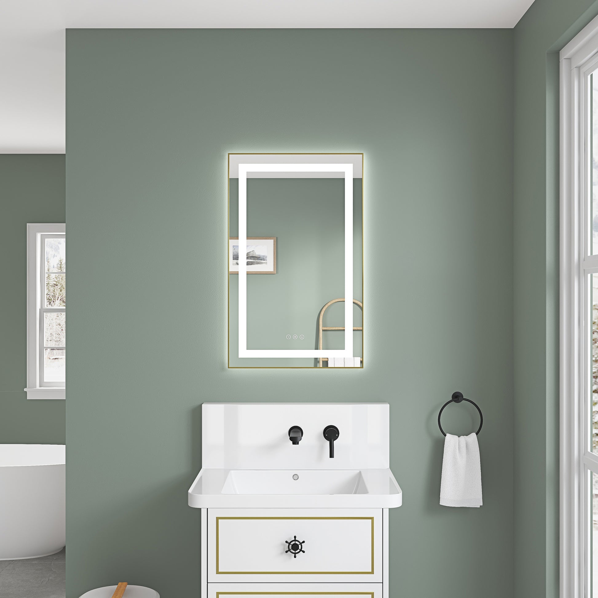 36*28 IN Bathroom Vanity Mirrors , Framed Dimmable gun ash-aluminium