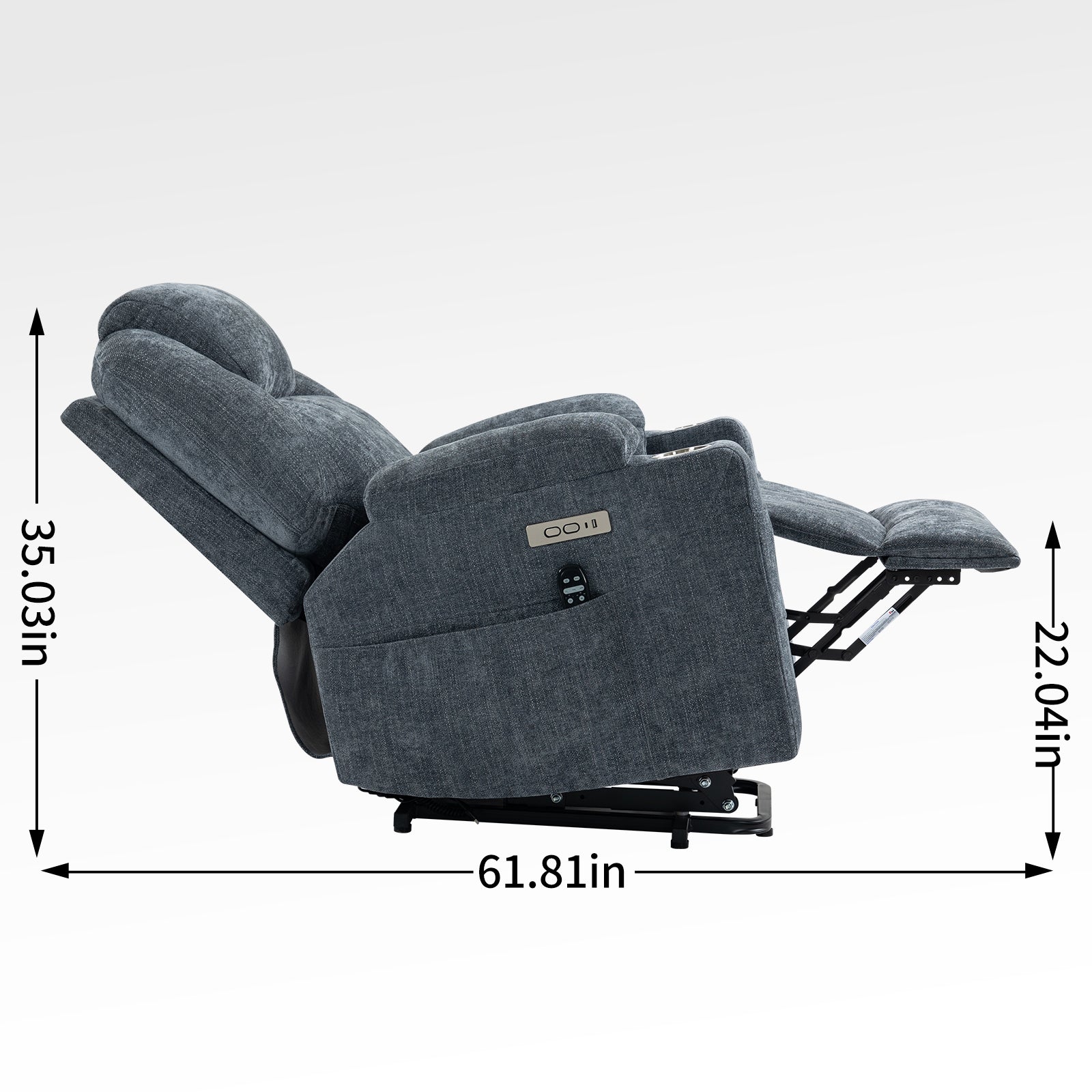 Up To 350 Lbs Chenille Power Lift Recliner Chair, Heavy Duty Motion Mechanism With 8 Point Vibration Massage And Lumbar Heating, Usb And Type C Ports, Stainless Steel Cup Holders, Blue White Metal Primary Living Space Heavy Duty Pine Blue Gray Chenille