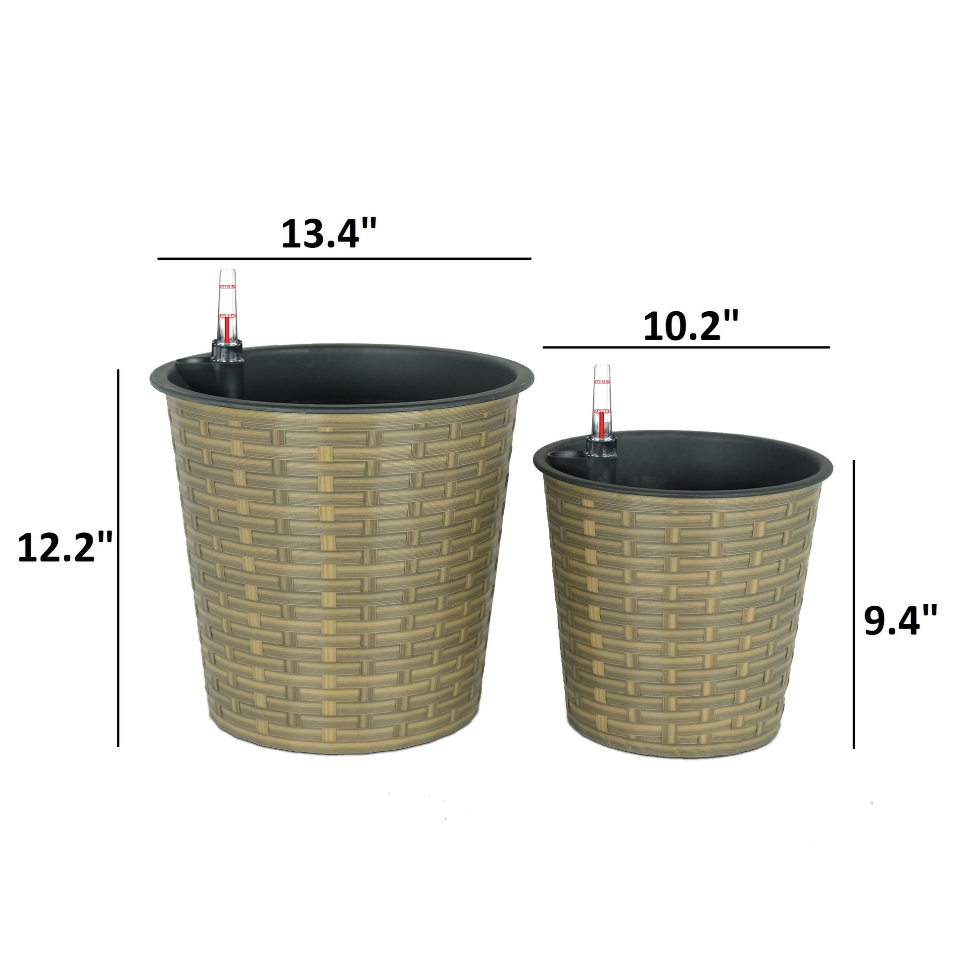 10.2" Self Watering Wicker Decor Planter For Indoor And Outdoor Round Natural Natural Plastic Rattan