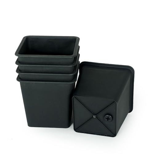 6.3" Square Nursery Plant Pot Garden Plastic Pots With Drainage 5 Pack Black Plastic