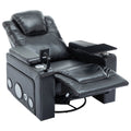 270 Degree Swivel Pu Leather Power Recliner Individual Seat Home Theater Recliner With Surround Sound, Cup Holder, Removable Tray Table, Hidden Arm Storage For Living Room, Black Black Foam Pu Leather