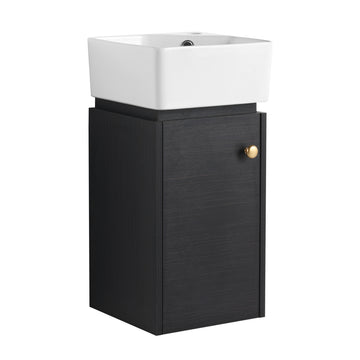 Bathroom Vanity With Sink 12 Inch For Small Bathroom, Bathroom Vanity With Soft Close Door,Small Bathroom Vanity With Sink, 12 Inch L X12Inch W X24.1Inch H Black Chestnut 1 Bathroom Wall Mounted Modern Plywood