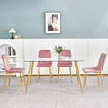 Modern Simple Light Luxury Dining Pink Chair Home Bedroom Stool Back Dressing Chair Student Desk Chair Gold Metal Legs Set Of 4 Pink Metal