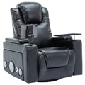 270 Degree Swivel Pu Leather Power Recliner Individual Seat Home Theater Recliner With Surround Sound, Cup Holder, Removable Tray Table, Hidden Arm Storage For Living Room, Black Black Foam Pu Leather