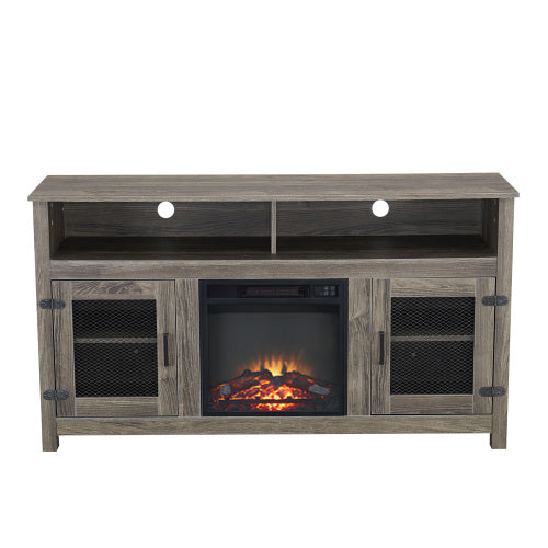 Modern Farmhouse Tv Stand With Electric Fireplace, Fit Up To 65" Flat Screen Tv With Storage Cabinet And Adjustable Shelves Industrial Entertainment Center For Living Room, Grey Grey Mdf