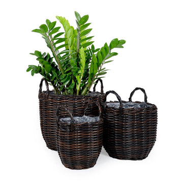 3 Pack Wicker Multi Purposes Basket With Handle Planter Basket Espresso Espresso Plastic Rattan