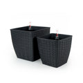 2 Pack Self Watering Planter Hand Woven Wicker Thin Square Espresso Espresso Plastic Rattan