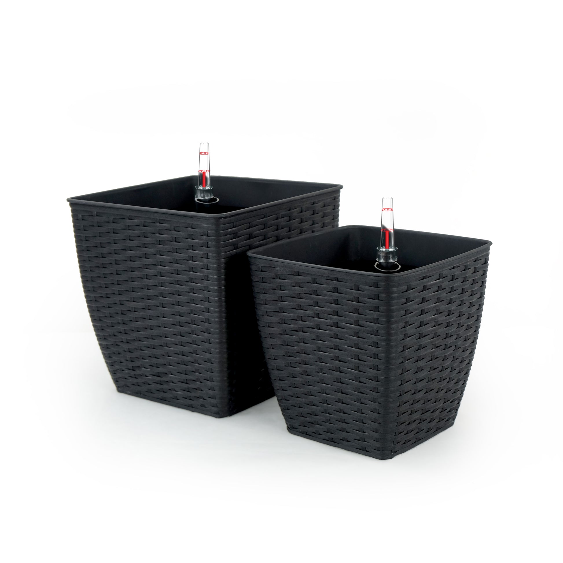 2 Pack Self Watering Planter Hand Woven Wicker Thin Square Espresso Espresso Plastic Rattan