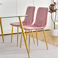 Modern Simple Light Luxury Dining Pink Chair Home Bedroom Stool Back Dressing Chair Student Desk Chair Gold Metal Legs Set Of 4 Pink Metal