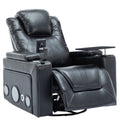 270 Degree Swivel Pu Leather Power Recliner Individual Seat Home Theater Recliner With Surround Sound, Cup Holder, Removable Tray Table, Hidden Arm Storage For Living Room, Black Black Foam Pu Leather