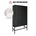 Double Glass Door Storage Cabinet With Adjustable Shelves And Feet Cold Rolled Steel Sideboard Furniture For Living Room Kitchen Black Black Tempered Glass