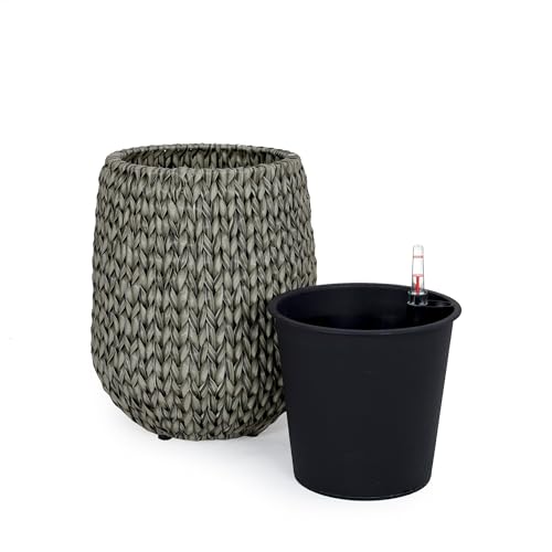 grey wicker plant pots outdoor 13.4" Self Watering Wicker Planter Garden Decoration
