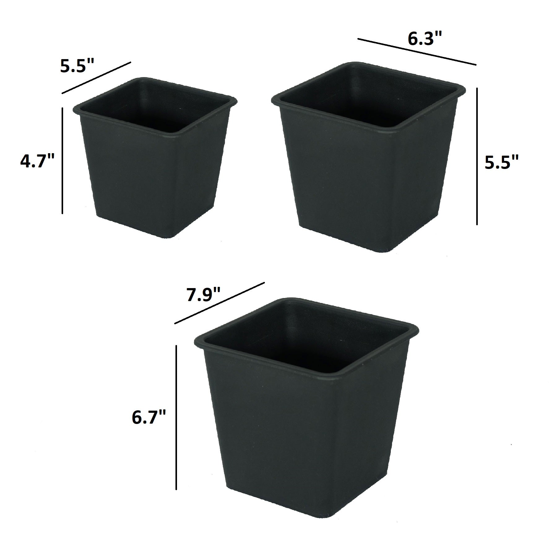 5" Square Nursery Plant Pot Garden Plastic Pots With Drainage 5 Pack Black Plastic