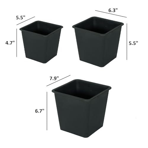 6.3" Square Nursery Plant Pot Garden Plastic Pots With Drainage 5 Pack Black Plastic