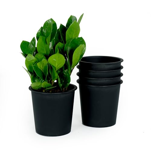 7.9" Round Nursery Plant Pot Garden Plastic Pots With Drainage 5 Pack Black Plastic