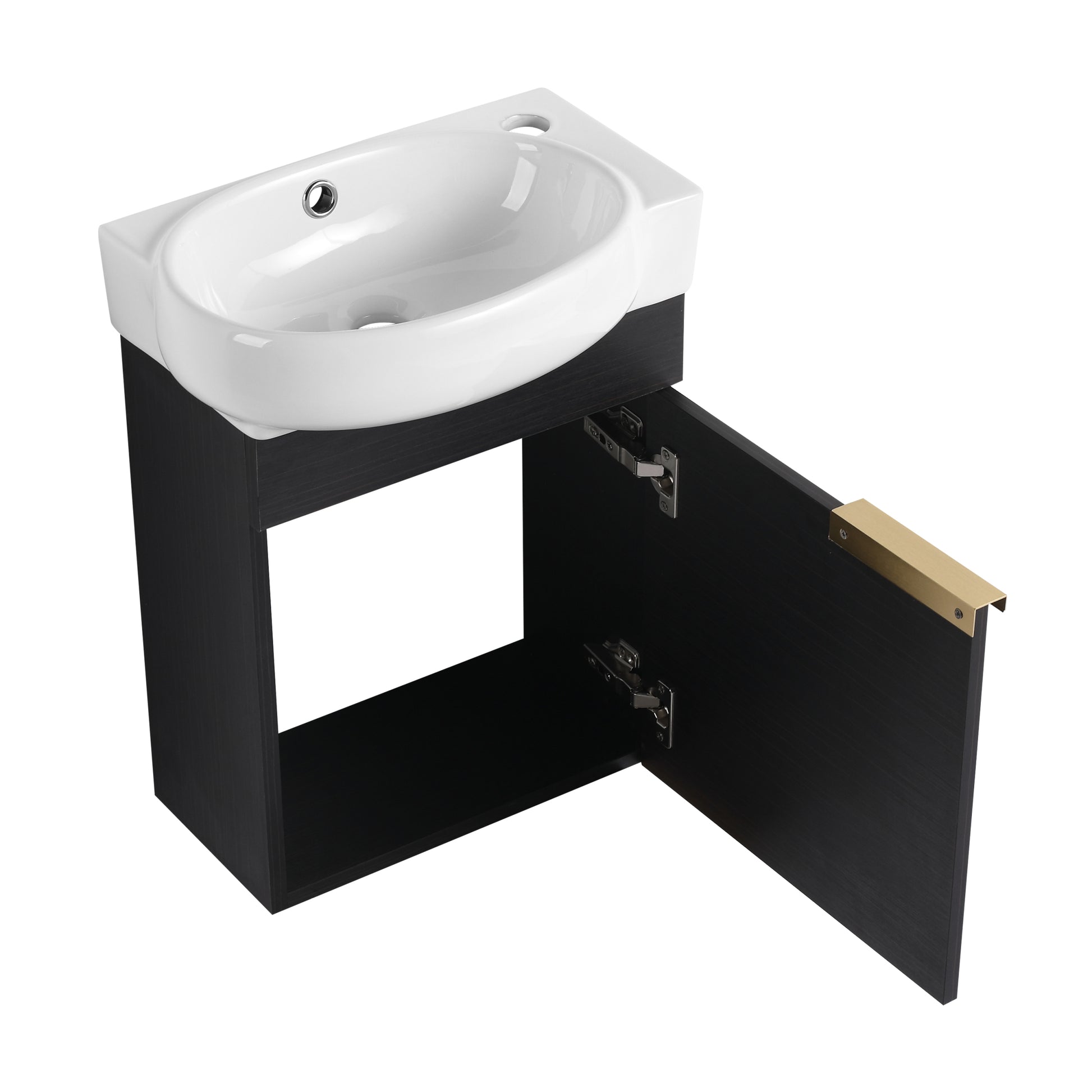 Soft Close Doors Bathroom Vanity With Sink,16 Inch For Small Bathroom Black Chestnut 1 Bathroom Wall Mounted Modern Plywood