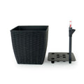 2 Pack Self Watering Planter Hand Woven Wicker Thin Square Dark Gray Dark Gray Plastic Rattan