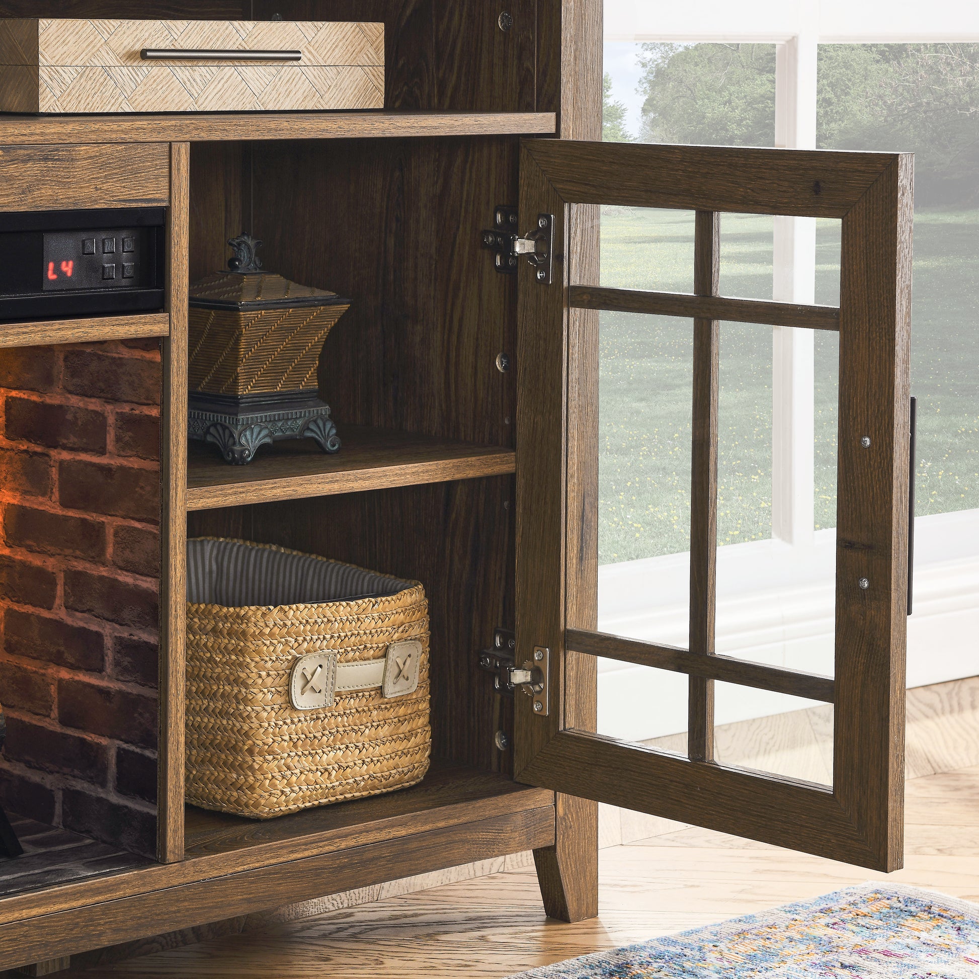 55 Inch Tv Media Stand With Electric Fireplace Kd Inserts Heater,Reclaimed Barnwood Color Powder Coated Electric Reclaimed Barnwood Vent Free Primary Living Space Yes Insert Temptered Glass Stainless Steel Mdf Electric