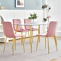 Modern Simple Light Luxury Dining Pink Chair Home Bedroom Stool Back Dressing Chair Student Desk Chair Gold Metal Legs Set Of 4 Pink Metal