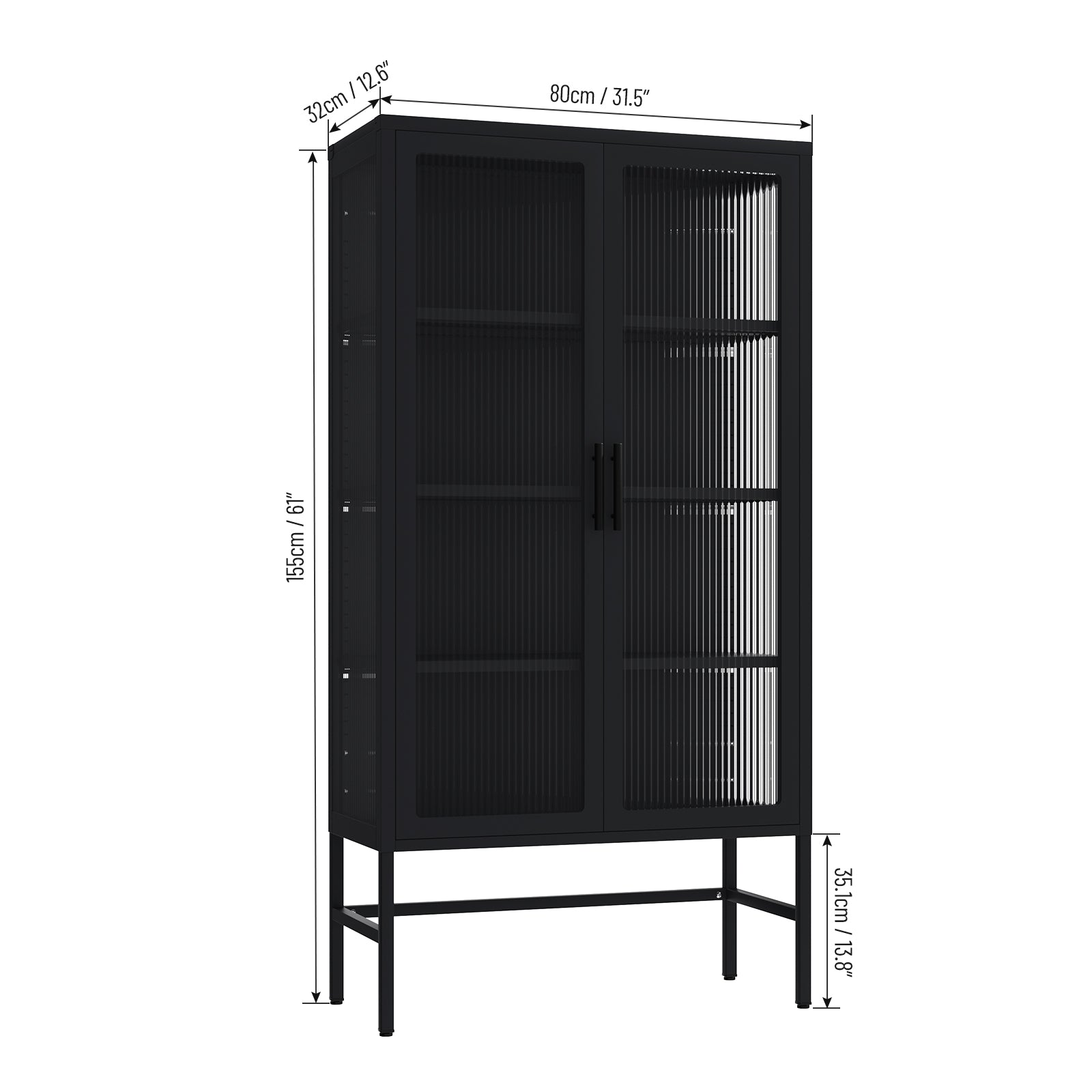 Double Glass Door Storage Cabinet With Adjustable Shelves And Feet Cold Rolled Steel Sideboard Furniture For Living Room Kitchen Black Black Tempered Glass