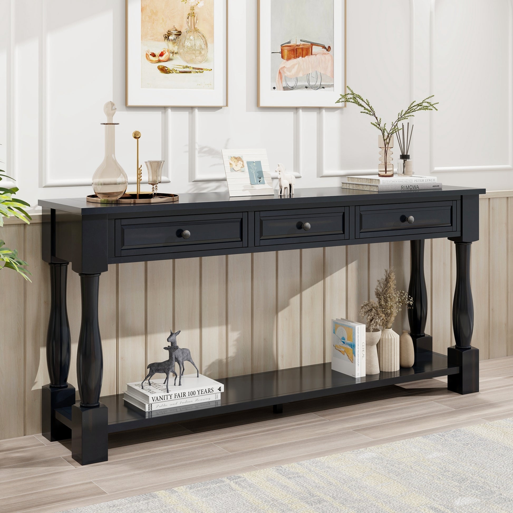 Console Table 63" Long Console Table With Drawers And Shelf For Entryway, Hallway, Living Room Espresso, Old Sku: Wf193795Aab Espresso Solid Wood