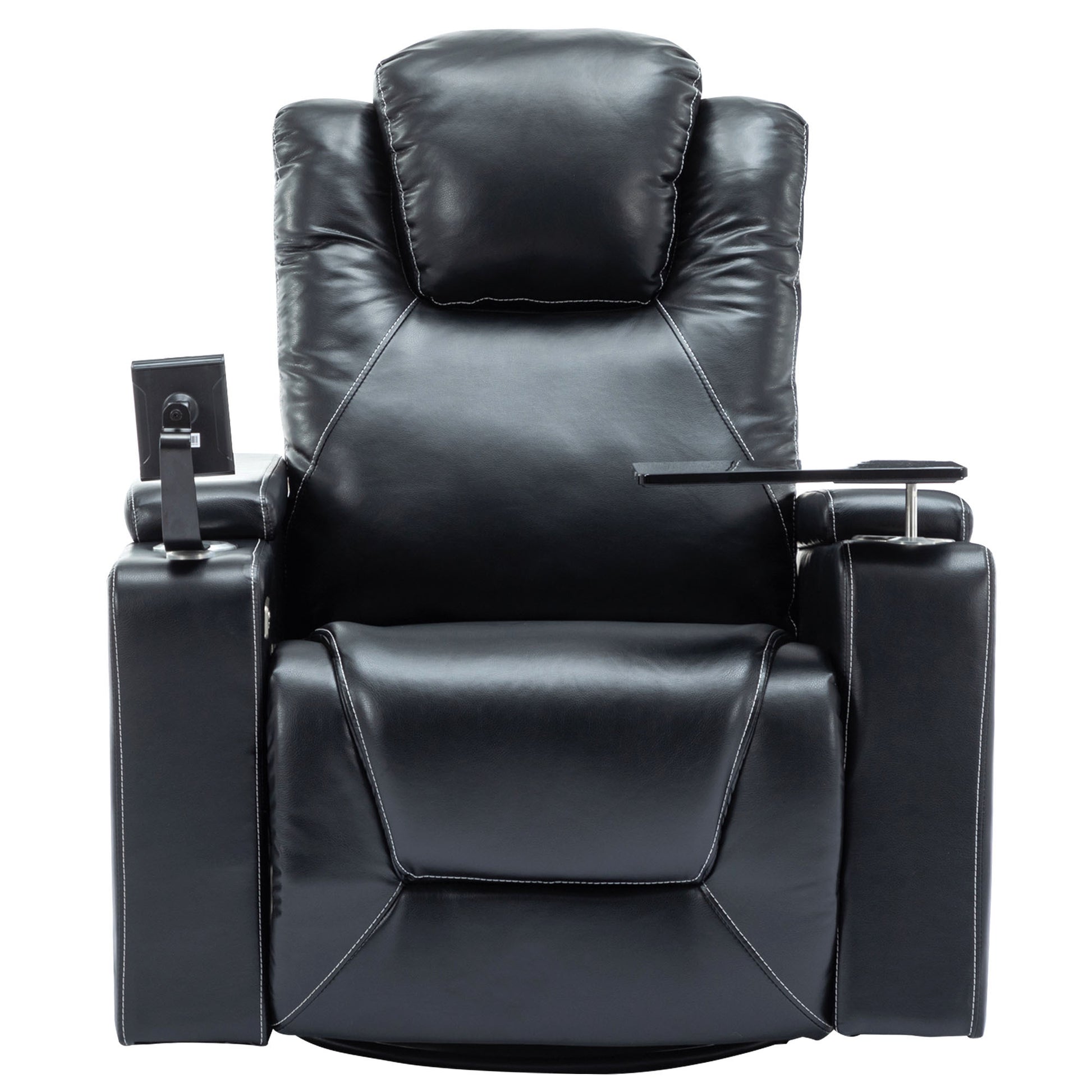 270 Degree Swivel Pu Leather Power Recliner Individual Seat Home Theater Recliner With Surround Sound, Cup Holder, Removable Tray Table, Hidden Arm Storage For Living Room, Black Black Foam Pu Leather