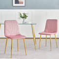 Modern Simple Light Luxury Dining Pink Chair Home Bedroom Stool Back Dressing Chair Student Desk Chair Gold Metal Legs Set Of 4 Pink Metal
