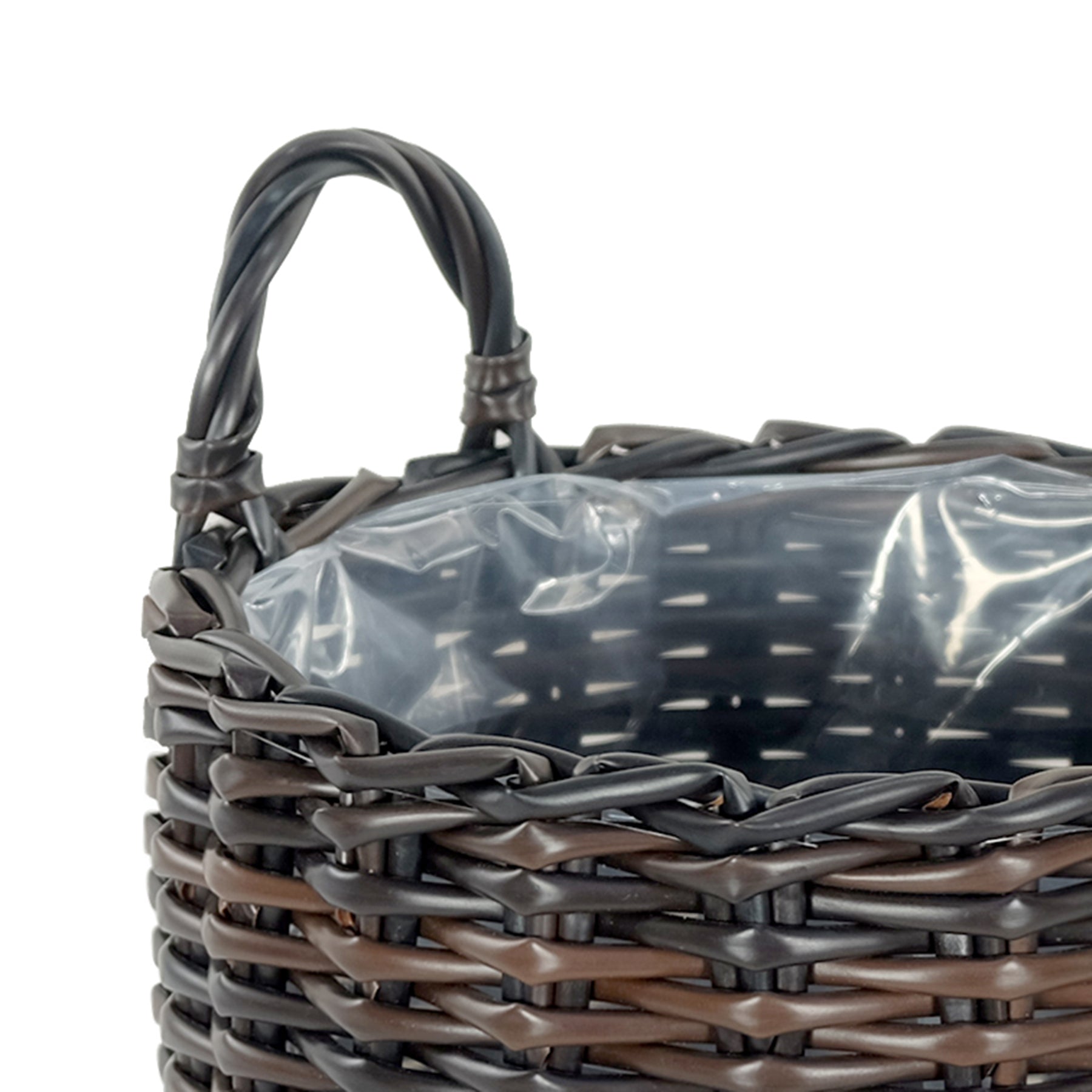 Set Of 3 Multi Purposes Basket With Handler Hand Woven Wicker Espresso Espresso Plastic