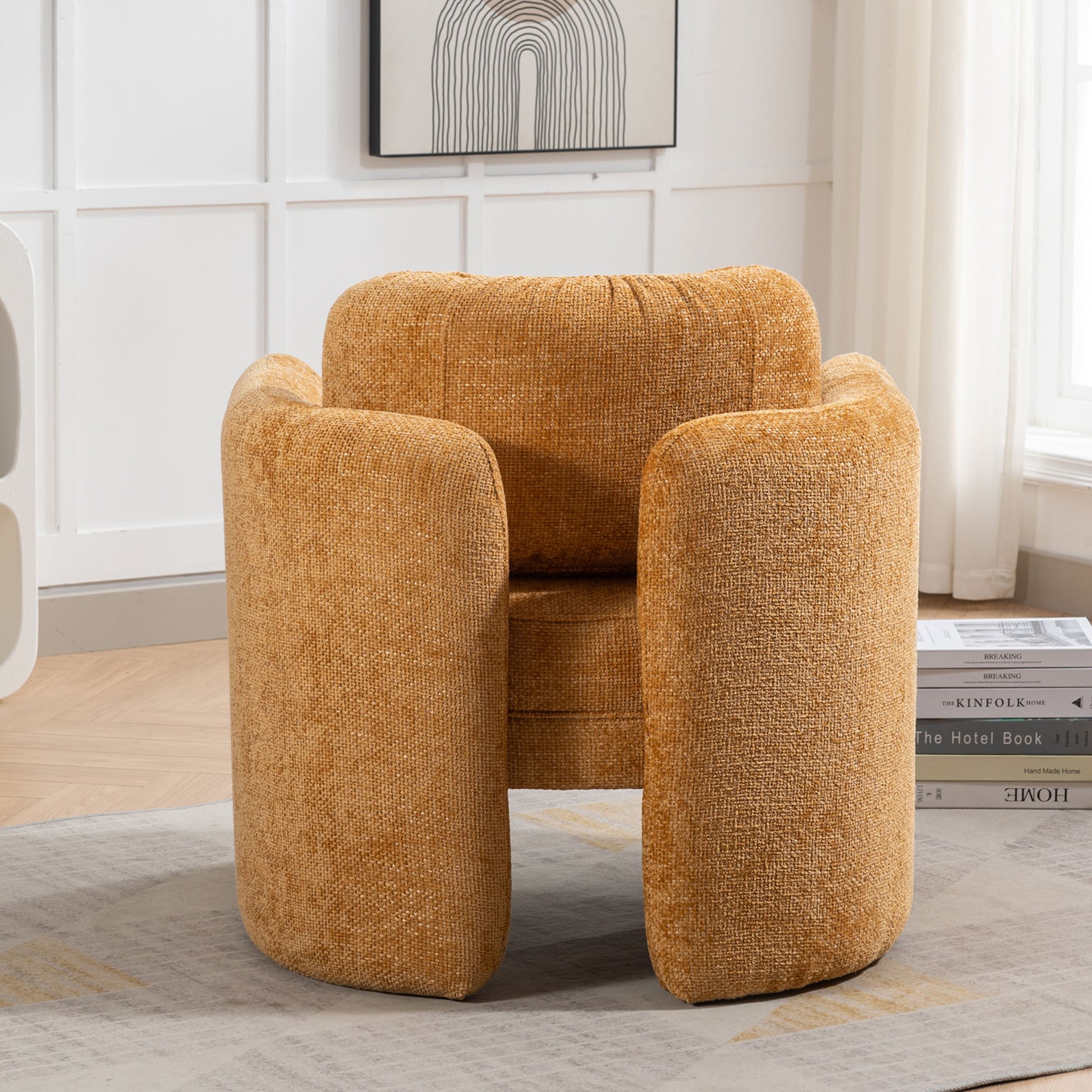 Mid Century Modern Barrel Accent Chair Armchair For Living Room, Bedroom, Guest Room,Office, Pumpkin Orange Pumpkin Orange Upholstered